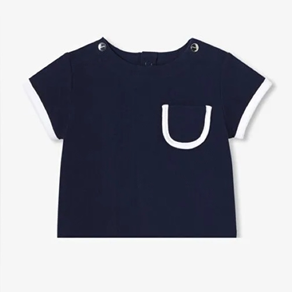 Jacadi Paris Cotton Pique Navy Short Sleeve Top